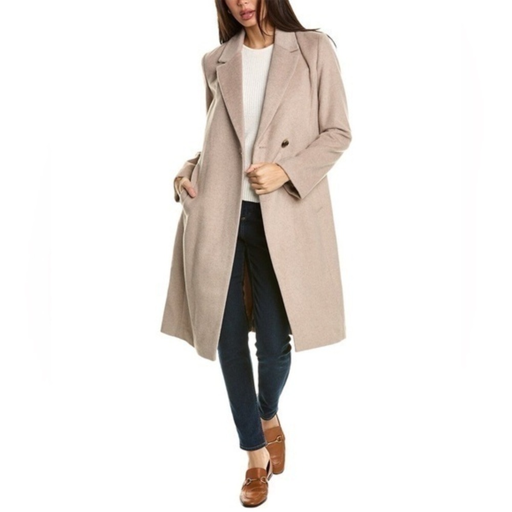 COLE HAAN Double Breasted Wool Blend Oatmeal Tan Coat 12